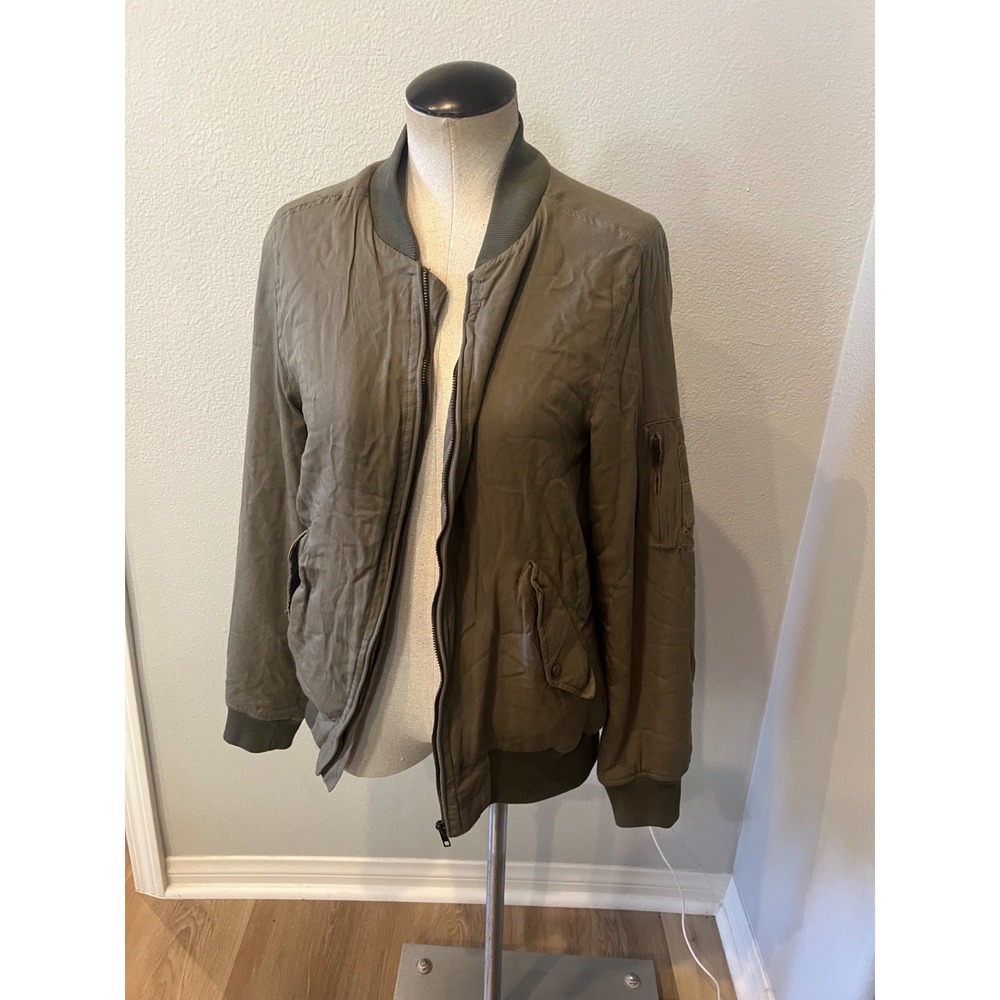 Thread & Supply Sherpa Lined Bomber Jacket Olive Green Women's Size Medium